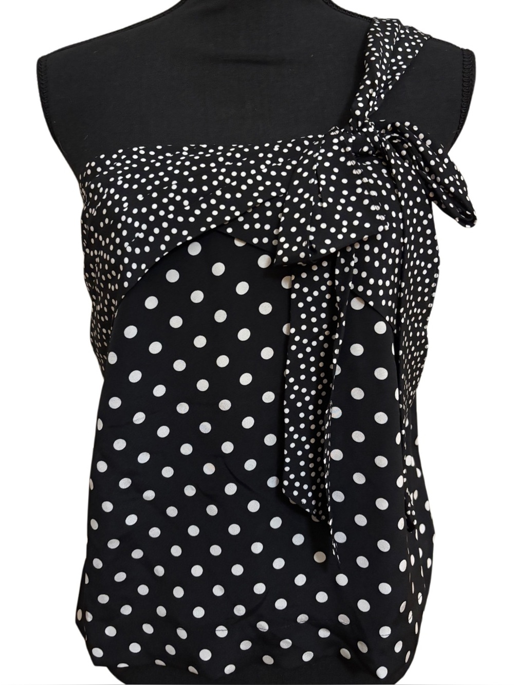 NWT 100% Silk J.Crew Black & White Polka Dot One Shoulder Blouse Top -Size 6